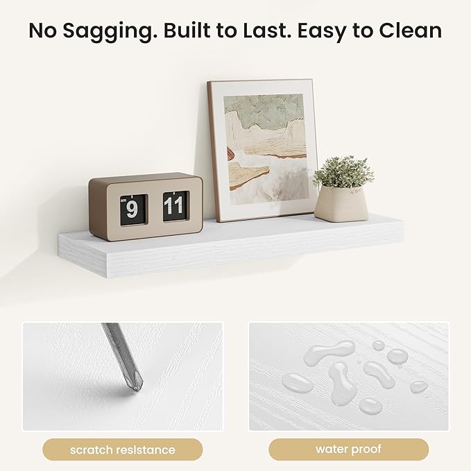Fun Memories Rustic Floating Wall Shelves, Wall Mounted Wood Storage & Display Shelves for Bathroom, Bedroom, Living Room or 