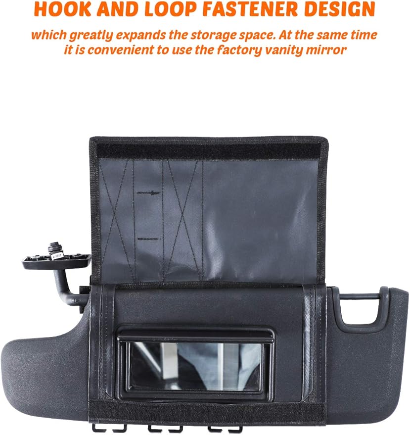 Savadicar Tactical Sun Visor Organizer Front Visor Storage Cover for 2007-2023 Jeep Wrangler JK JL & Gladiator JT, Interior Storage Accessories, Black, 1 PCS