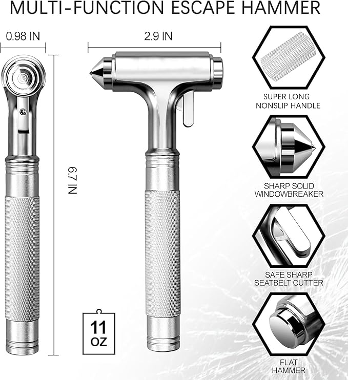 for Tesla Safe Durable 2-1 Car Safety Hammer Window Breaker Breaker Tool w/Seatbelt Cutter - Emergency Escape Glass Hammer - 