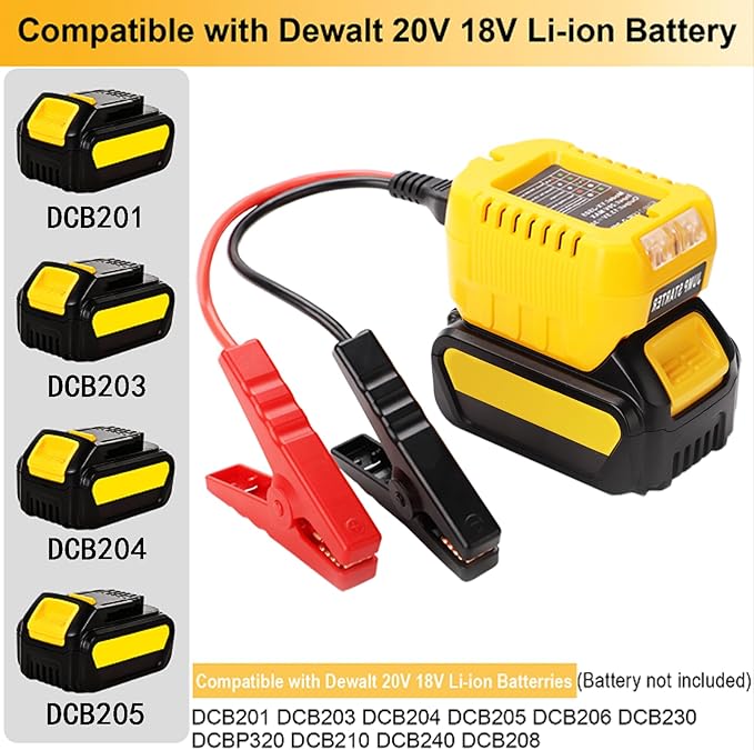 Jump Starter Compatible with Dewalt 20V Tools - Heavy Duty 11AWG Jump Starter Cable (1.2FT), Car Battery Booster Using Power Tool Batteries (Battery not Included)