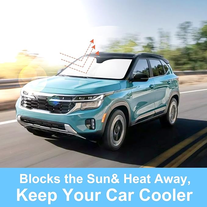 Front Windshield Sun Shade Foldable Car Front Window Sun Shade Windshield Shade Custom Fit for Kia Seltos 2021-2026 Block UV Rays Accessories Heat Keep Cooler