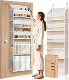 5 Tiers Over the Door Organizer with 10 Mesh Side Pockets, 44 lbs Weight Capacity Closet Hanging Storage Organizer with Large