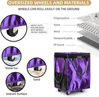 (Medium, Purple) Reusable Grocery Bag on 4 Wheels, Foldable Rolling Tote Carries Up to 66lb Shopping Trolley, Rolling Bag with 3 Handles, Zipper Clouser Rolling Tote Bag with Wheels for Laundry
