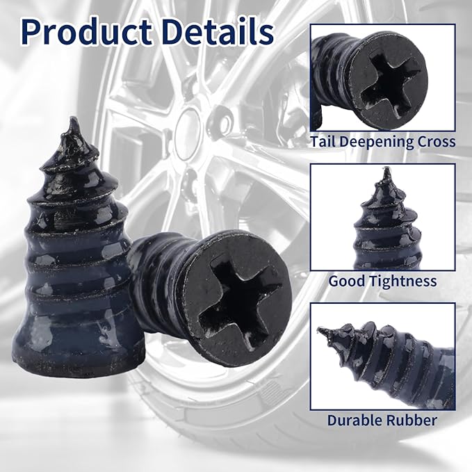Screw in Tire Plugs, 70 Pcs Tire Repair Screws, Tire Repair Rubber Nail Kit, Tire Screw Plug Repair Kit, Self Screw in Tire R