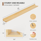 Picture Ledge Shelf, Floating Shelves Set of 2, 36 Inches Solid Wood Nursery Book Shelves for Toys Storage, Kids Bookshelf Wa