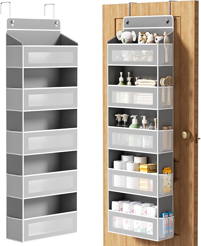 Over The Door Organizer, Over the Door Storage with 5 Large 10 Side Pockets, Hanging Door Organizer 44 lb Load Behind Door St