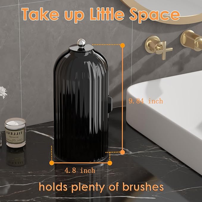 YOOLENS Makeup Brush Holder with Lid 360 Rotating Clear Dustproof Make Up Organizers for Vanity Bathroom Countertop, All Blac