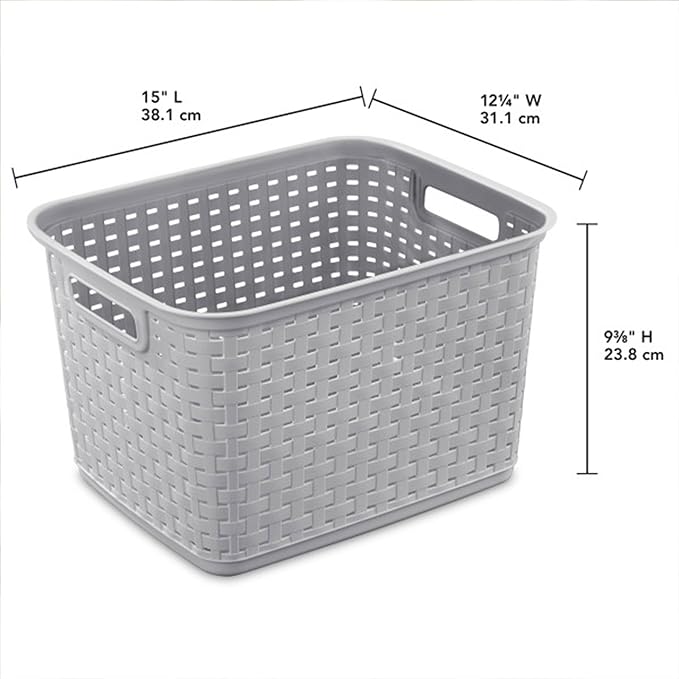 Sterilite 6-Pack Tall Weave Basket, Woven Plastic Storage Baskets for Organization, Cement Gray - Organizing Bin Containers w