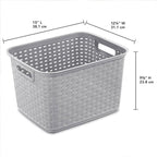Sterilite 12-Pack Tall Weave Basket, Wicker-Style Plastic Open Storage Bin, Cement Gray - Multi-Purpose Decorative Organizer 