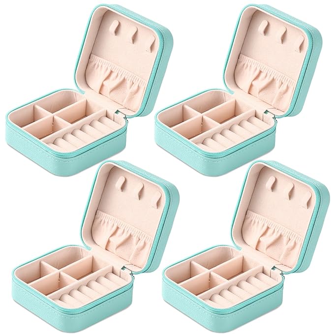 Neveika Mini Jewelry Box Leather Jewellery Ring Organizer Case Storage Gift Box Girls and Women (4pcs blue).