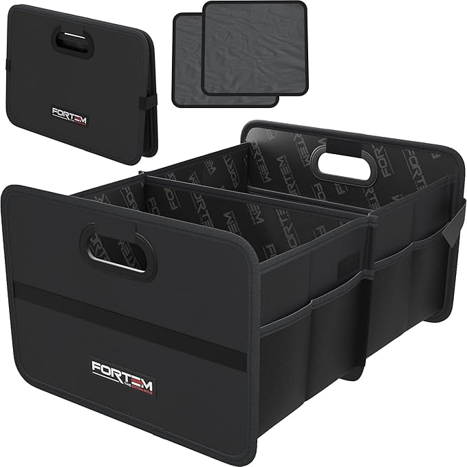 FORTEM Car Trunk Organizer, Collapsible Two Compartment Organizer, Foldable SUV & Truck Storage for Car Accessories for