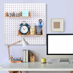 Marsui 2 Pcs Wooden Pegboard Shelf with Acrylic 12.2 x 3.94 Inch Wood Display Shelves Brackets with Metal Hooks Heavy Duty Pe