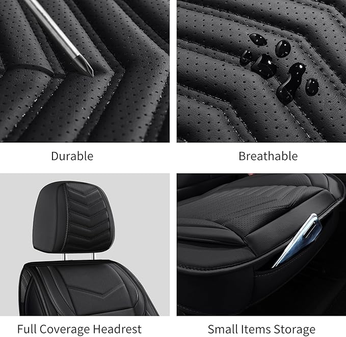 Car Seat Covers, Breathable & Waterproof Faux Leather Automotive Seat Covers for Cars SUV Truck Sedan, Universal Anti-Slip Dr