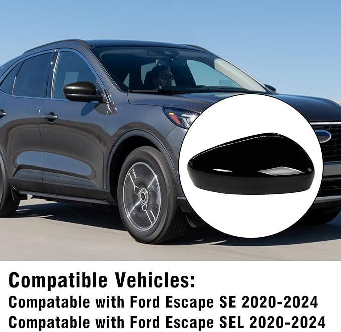 Compatible with Ford Escape SE/SEL Right Passenger Side Mirror Cap Cover 2020 2021 2022 2023 2024, Glossy Black Side Door Rearview Mirror Cover Replacement Without Turn Signal Light