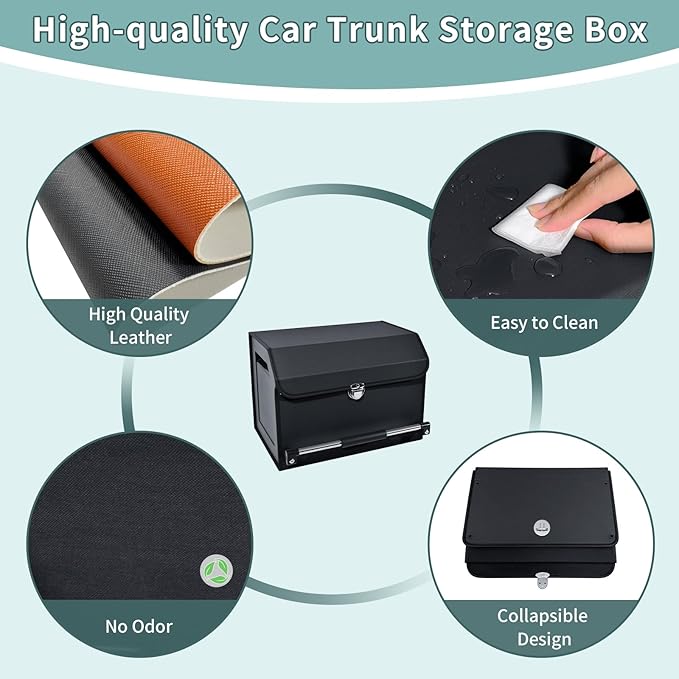 XCF Car Trunk Organizer, Leather Trunk Organizer with Lid and Push-pull Handle Car Storage Box for SUV, Minivan, Sedan (Black)