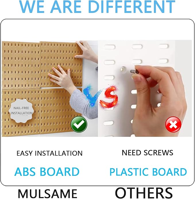 MULSAME Pegboard Combination Kit, Wall Mounted Storage Set with 4 Pegboards & 14 Accessories Hanging, Yellow Peg Boards Organ
