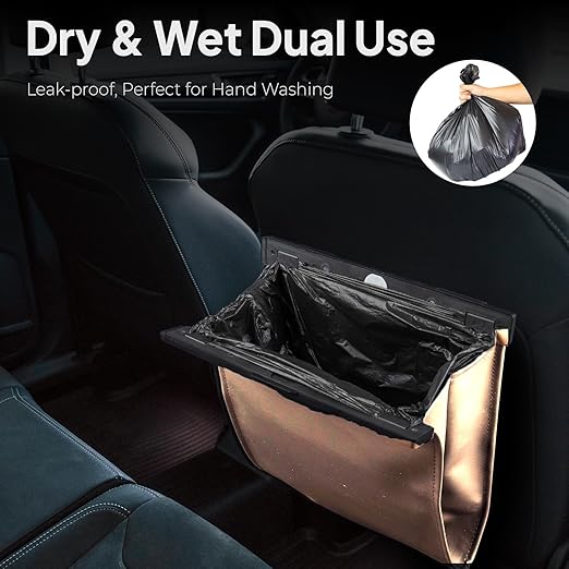 COZILO Leather Car Trash Can with Smart LED Light & Magnetic Closure,Leak-Proof, Odor-Lock Car Trash Bin for Any Cars, Sedans, SUVs, Trucks, Brown