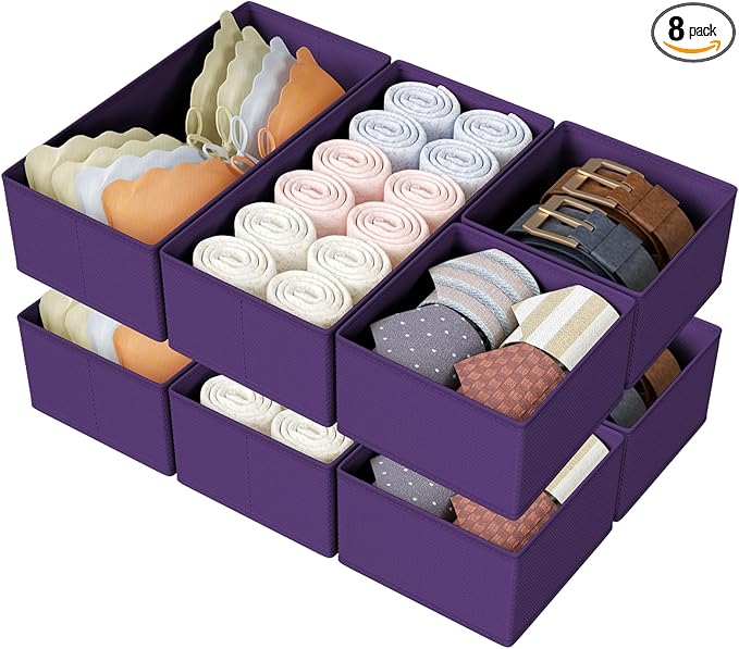 DIMJ Drawer Organizers Clothes, Set of 8 Dresser Organizer Bins, Fabric Closet Organizers and Storage, Shallow Drawer Divider