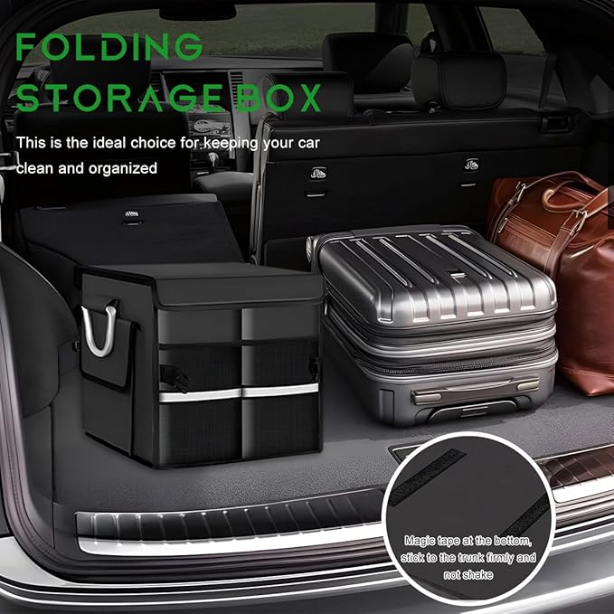 Trunk Organizer with Lid, 28L Collapsible 2-Compartment Car Storage Box with Reinforced Handles, Multipurpose Waterproof Oxford Storage