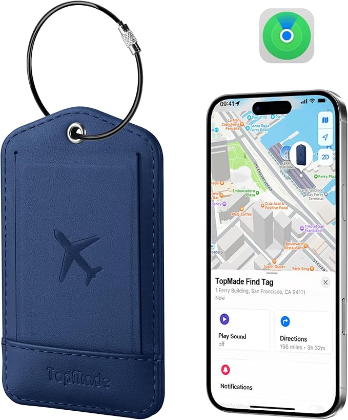 TopMade Smart Luggage Tag with Find My, Premium Leather Luggage Tags for Suitcase, Travel Bags, Backpacks, Anti-Lost Suitcase