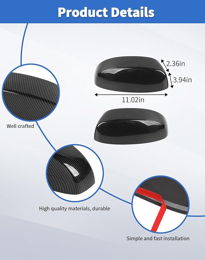 Carbon fiber Side View Mirror Covers Caps Top Half Fit for 2007 2008 2009 2010 2011 2012 2013 2014 Chevrolet Silverado Tahoe Suburban Avalanche, GMC Sierra Yukon Cadillac Escalade