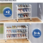Abiglifty 3-Tier Expandable Shoe Rack,17"-33" Adjustable Shoe Rack for Closet,Metal Shoes Shelves for Front Door Entrance, Ga