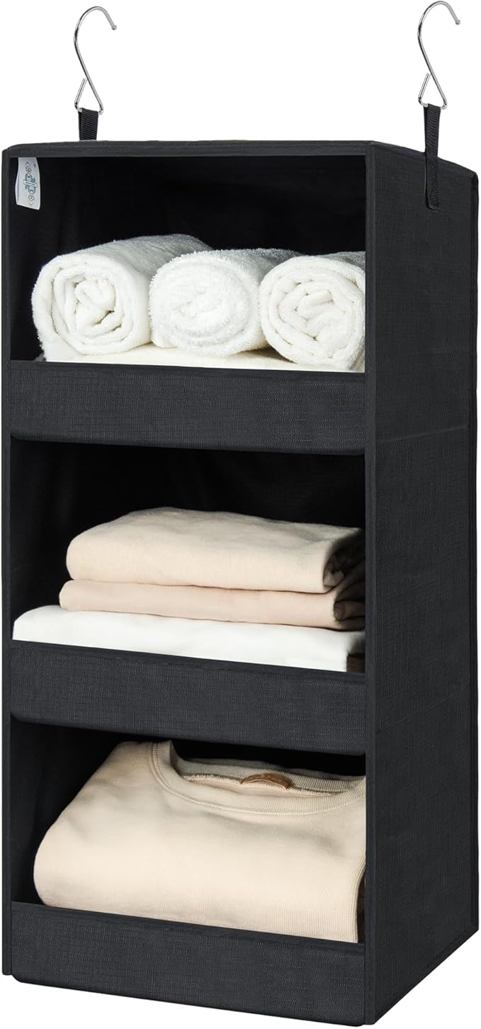 GRANNY SAYS 3-Shelf Hanging Closet Organizer, Collapsible Closet Hanging Shelves, Nursery Hanging Organizer, Black, 29 ½" H X