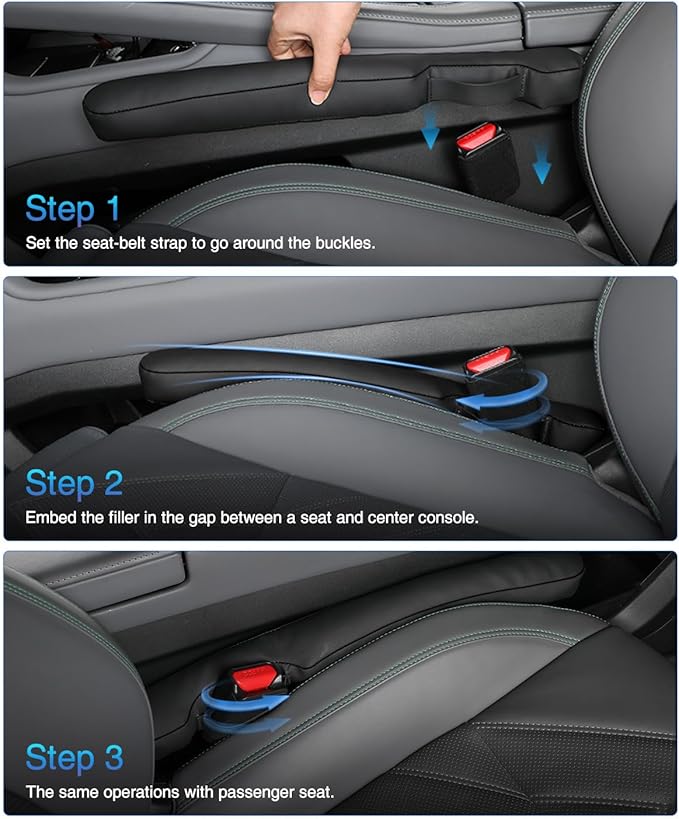 Leather Car Seat Gap Filler Universal for Car Truck SUV to Block The Gap Between Seat and Console Stop Things from Dropping 2 Sets Black