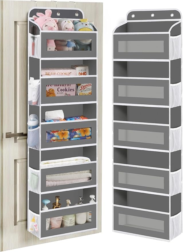 KYEVIS Over The Door Organizer, 5 Shelves Closet Door Hanging Organizer with 10 Mesh Pockets, Nursery Closet Organizer, Baby 
