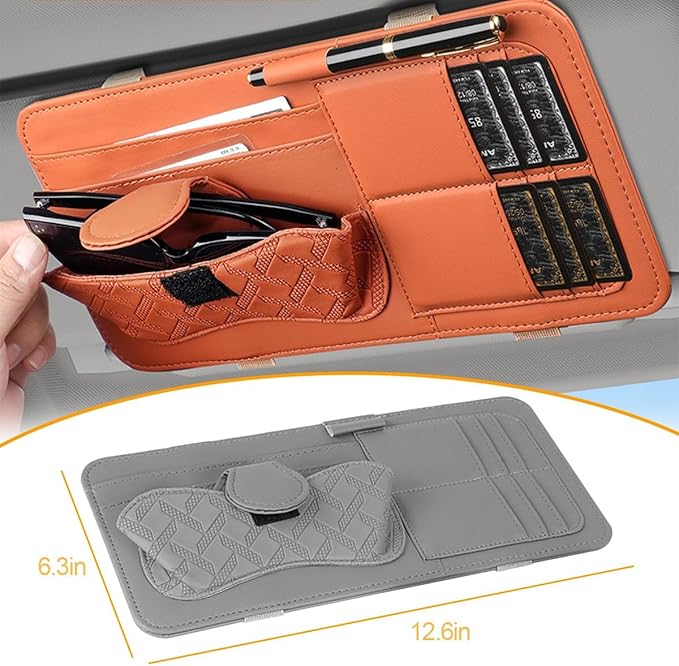 Sun Visor Organizer for Lincoln Navigator 2010-2025 Multifunctional PU Leather Organizer with Sunglasses Holder Pocket Car Interior Accessories, Gray Style