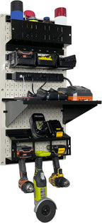 Wall Control Power Tool Storage Organizer Kit Cordless Drill Holder Charging Station Rack 16” x 32” Metal Pegboard Organizati