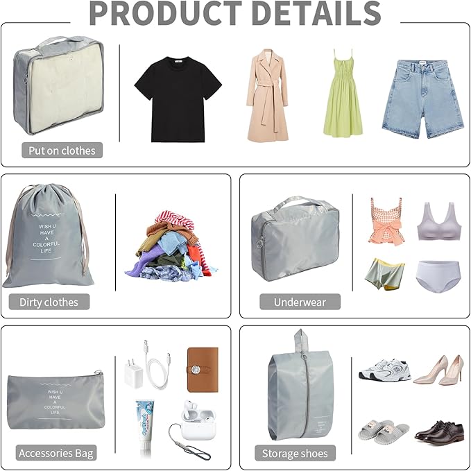 12PCS Packing Cubes for Suitcases, Travel Luggage Organizer Bags, Packing Cubes Luggage Packing Organizers for Travel Accesso