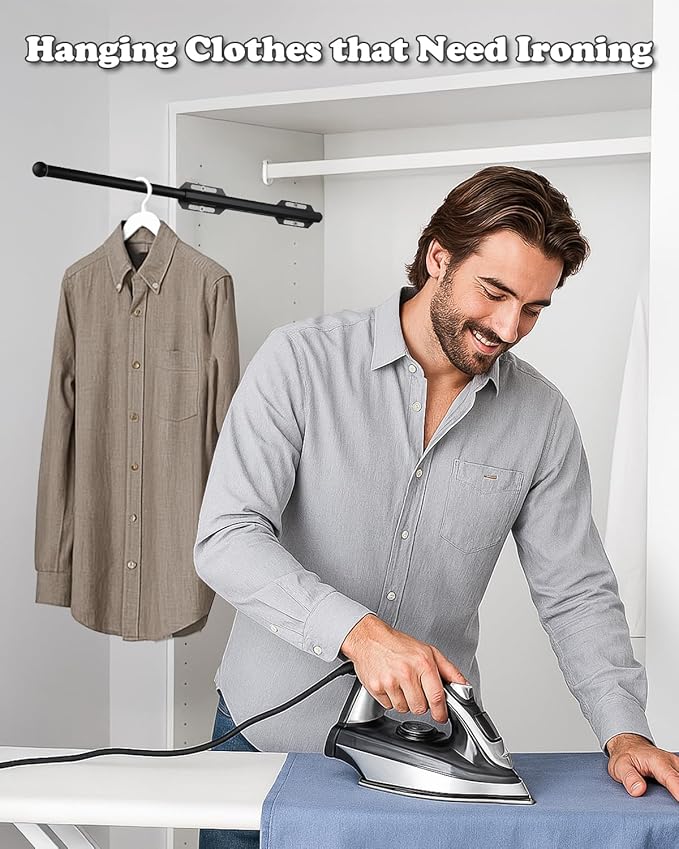 Valet Rod for Closet Pull Out, 12" Adjustable extending closet rod, Standard Retractable closet rod organization rack, Valet 