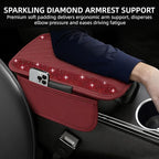 NBTEPEM Bling Burgundy Red Car Center Console Cover, Leather Car Arm Rest Cover with 2 Storage Bags, Universal Auto Armrest Protector Storage Box, Bling Accessories Interior for Most Vehicles