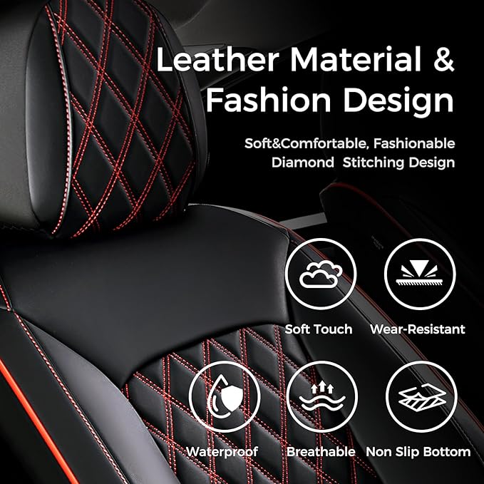 Huidasource Front Seat Covers, Full-Cover Leather Driver Seat Cover, Side Stretch Fabric, Car Interior Front Seat Cover Unive