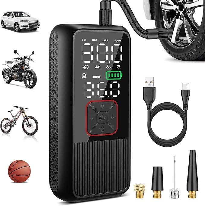 Tire Inflator Portable Air Compressor, 150PSI Smart Air Pump for Car Tires with Digital Tire Pressure Gauge, Portable Tire Inflator for Car, Motorcycle, Bike, Ball and More