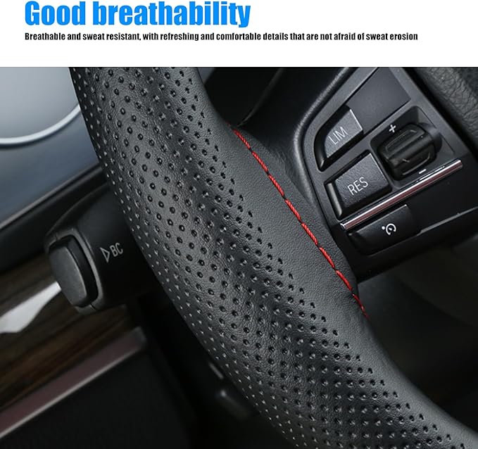 Pack-1 Leather Steering Wheel Cover, Universal Non-Slip Stitch On Wrap, DIY Car Wheel Cover Protector with Needle and Thread 
