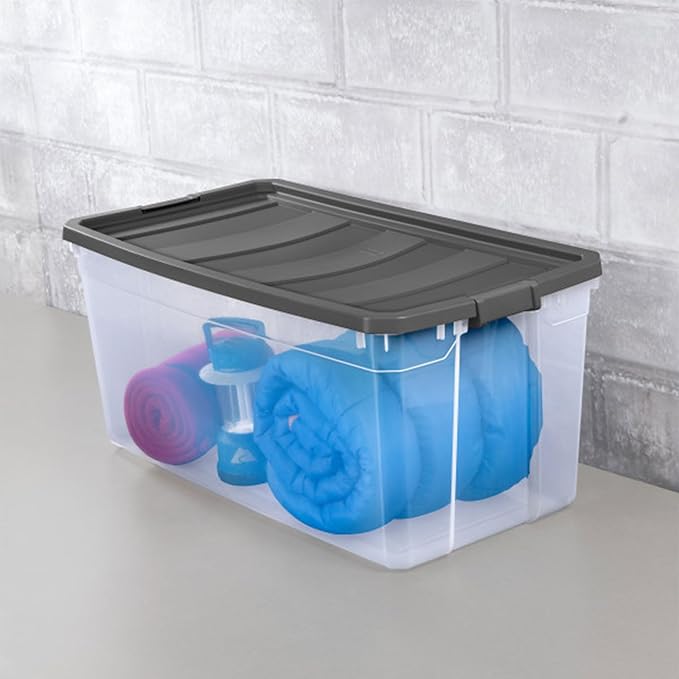 Sterilite 3-Pack Modular Stacker Box, Durable Clear Plastic Storage Bins with Latching Lids, 200 Quart - Stackable Organizing