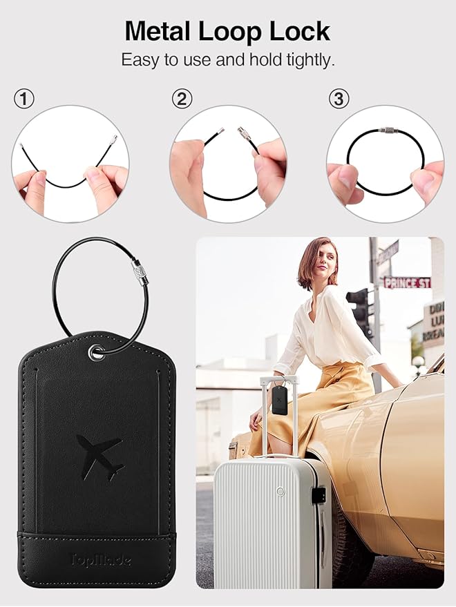 TopMade Smart Luggage Tag with Find My, Premium Leather Luggage Tags for Suitcase, Travel Bags, Backpacks, Anti-Lost Suitcase