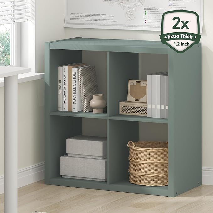 Furinno Cubicle Book Shelf, 4-Cube Bookshelf, Extra Thick Frame Reversible Bookcase with Open Back, 14.6" x 30" x 30", for Li