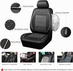 CAR PASS Piping PU Leather Car Seat Cover Full Set, Inside Zipper Design and Reserved Opening Holes, Airbag Compatible,Universal FIT for Car, SUVs,Van,Trucks（Full Set, Black & Silver