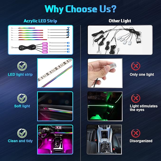 Dreamcolor Acrylic Interior Car Lights, WEBUPAR Car Accessories 18 in 1 Car LED Strip Lights with APP Control and 213 Modes, 175 inches 593 LEDs Fiber Optic Lights, RGB Neon Light Kits