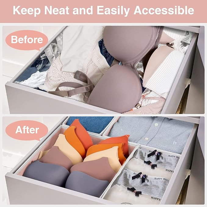 Criusia 8 Pack Underwear Drawer Organizer, Drawer Organizer Clothes, Foldable Cloth Storage Box Closet Dresser Drawer Divider