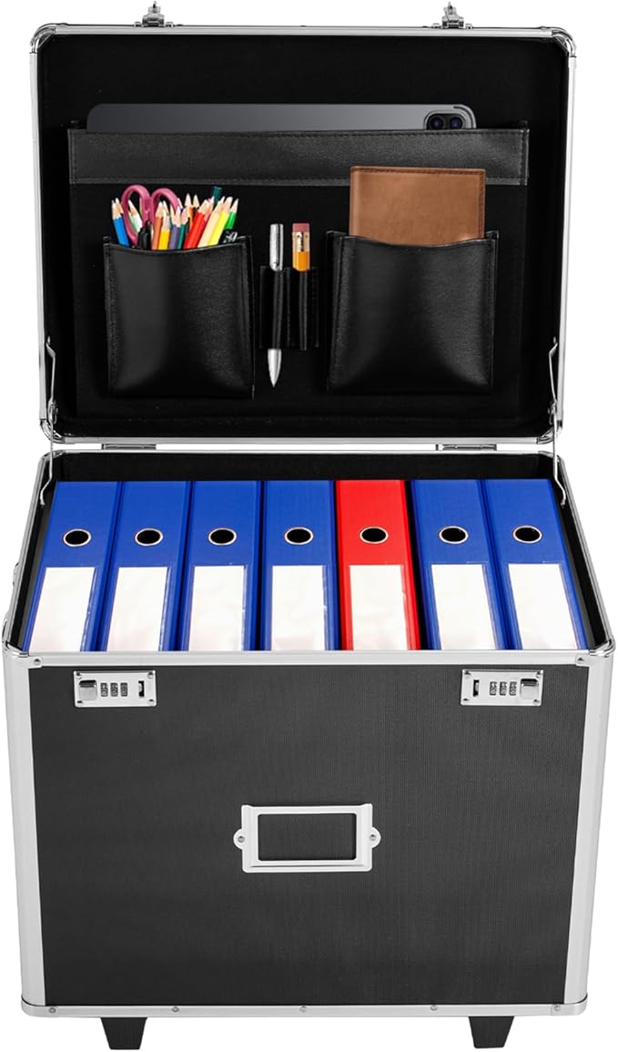 Rolling File Box Document Box with Lock Wheels Multi-Layer Water-Resistant Large Portable Home Filing Cabinet for Hanging Fol