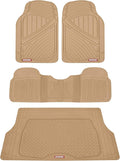 Motor Trend FlexTough Performance All Weather Rubber Car Floor Mats with Cargo Liner - Full Set Front & Rear Floor Mats for Cars Truck SUV, Automotive Floor Mats (Beige)