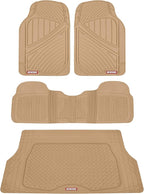 Motor Trend FlexTough Performance All Weather Rubber Car Floor Mats with Cargo Liner - Full Set Front & Rear Floor Mats for Cars Truck SUV, Automotive Floor Mats (Beige)