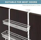 Over The Door Hanger Organizer with 2 Mesh Baskets & 5 Towel Hooks, Detachable Behind The Door Storage Towel Rack for Coats, 