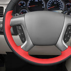 MEWANT Hand Stitch Steering Wheel Cover for Chevy Silverado 1500 Avalanche Suburban Black Red Faux Leather Steering Wrap