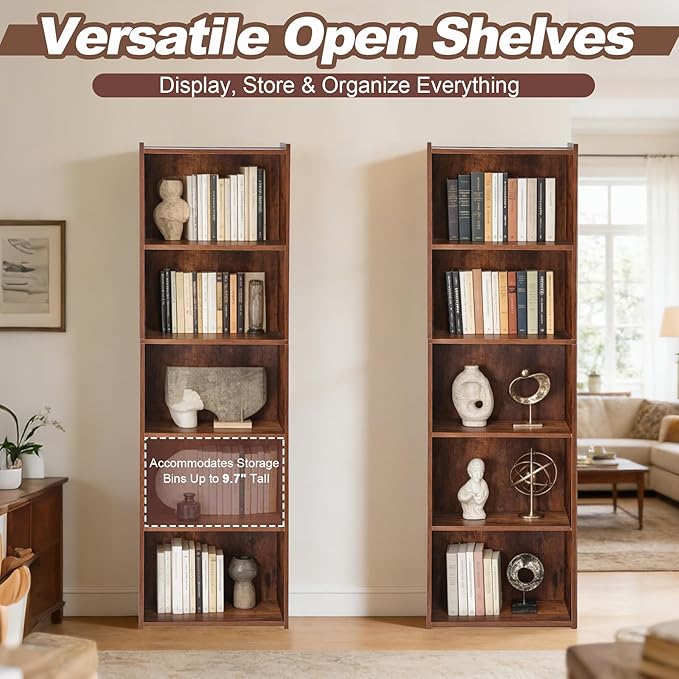 SUPER DEAL 5-Tier Open Shelf Bookcase and Bookshelf, Freestanding Display Shelves Narrow Cube Storage Organizer for Small Spa