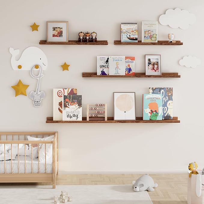 Fun Memories Picture Ledge Shelf, 32 Inch Floating Shelves Set of 2, Large Nursery Book Shelves for Toys Storage, Kids Booksh